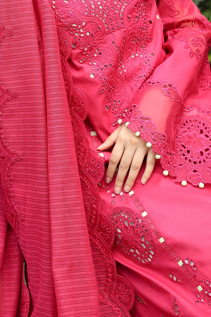 Qalamkar 3 Piece Custom Stitched Suit - Pink - LB286730