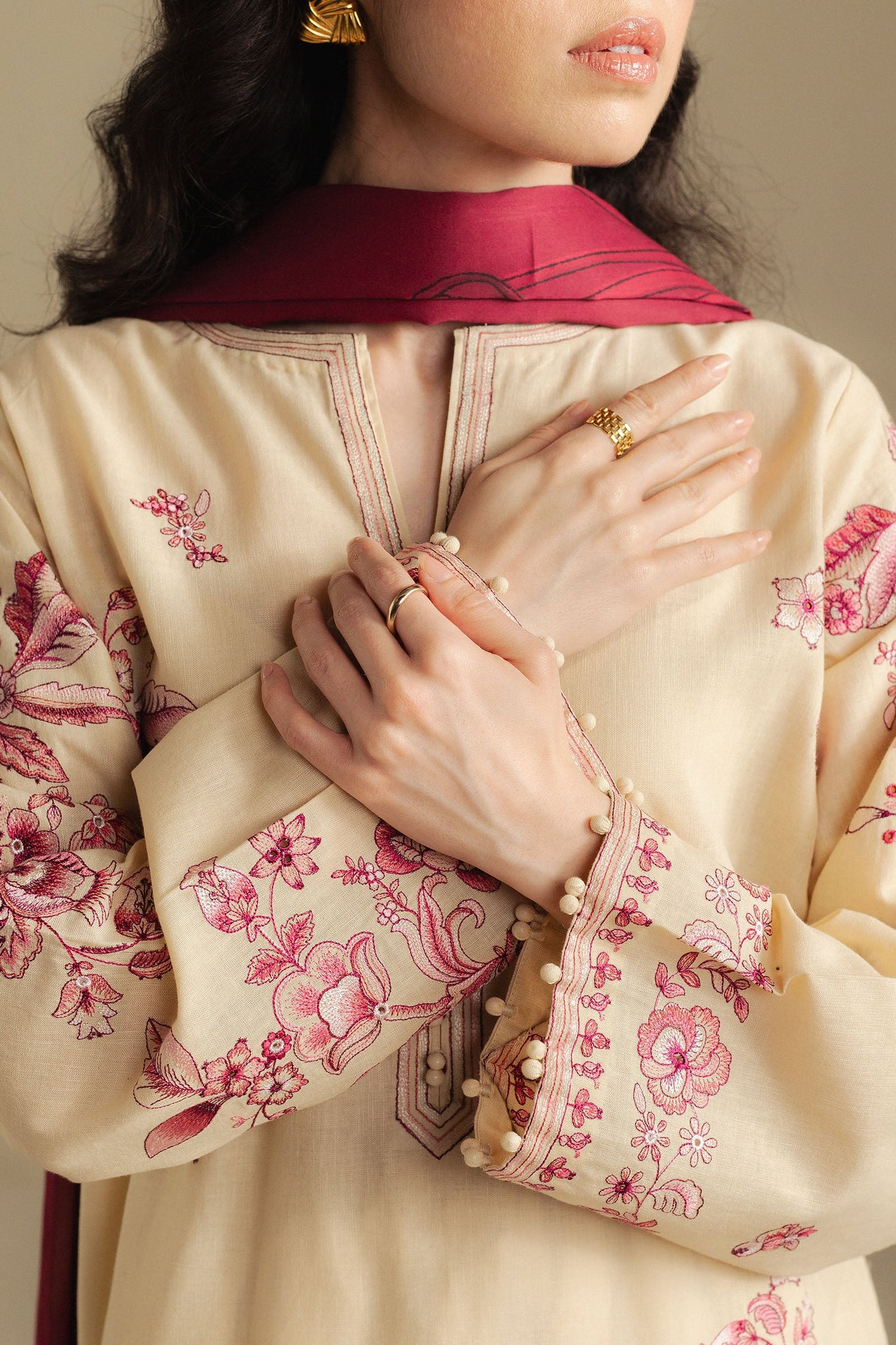 Zara Shahjahan 3 Piece Custom Stitched Suit - Beige - LB31002