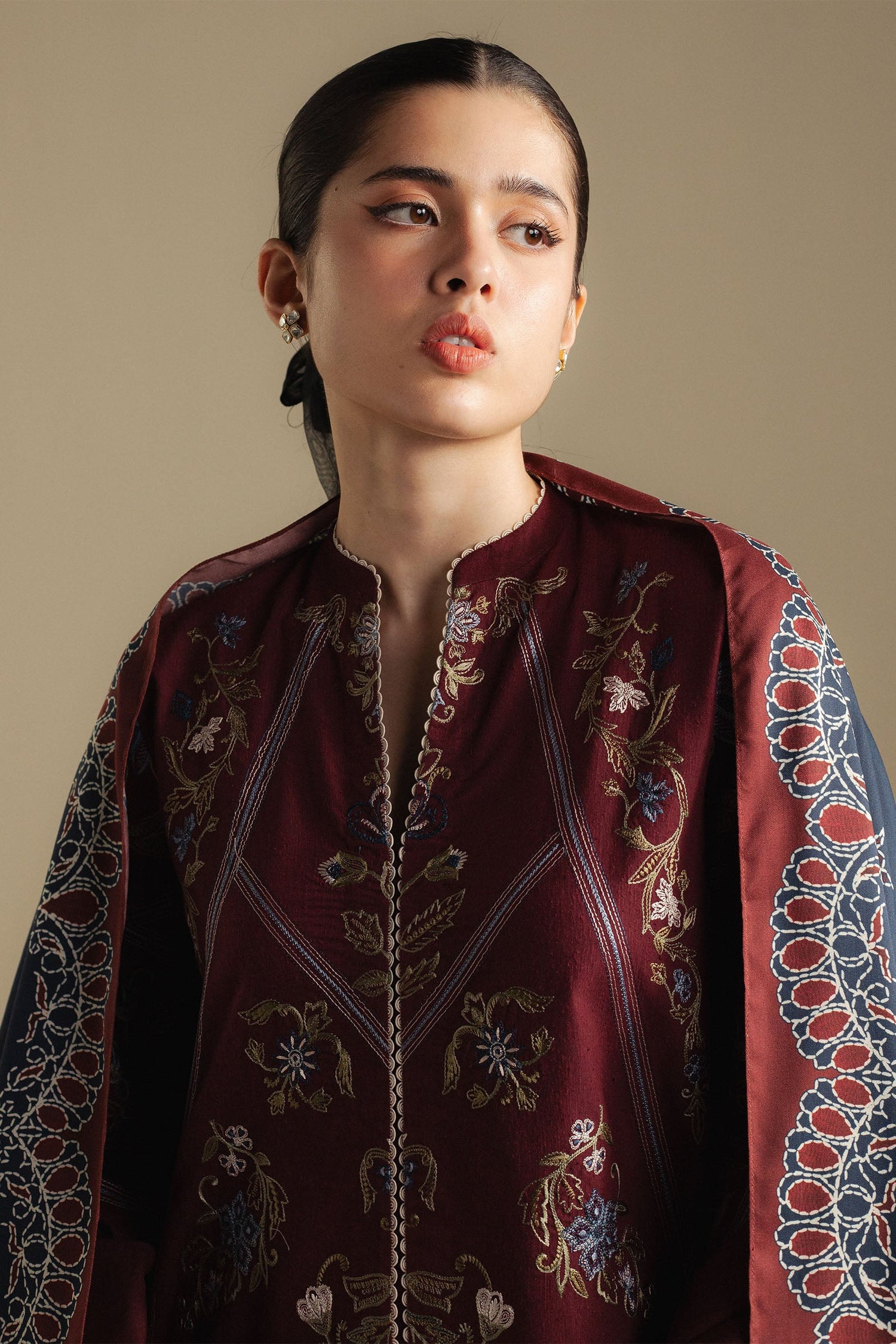 Zara Shahjahan 3 Piece Custom Stitched Suit - Maroon - LB30991