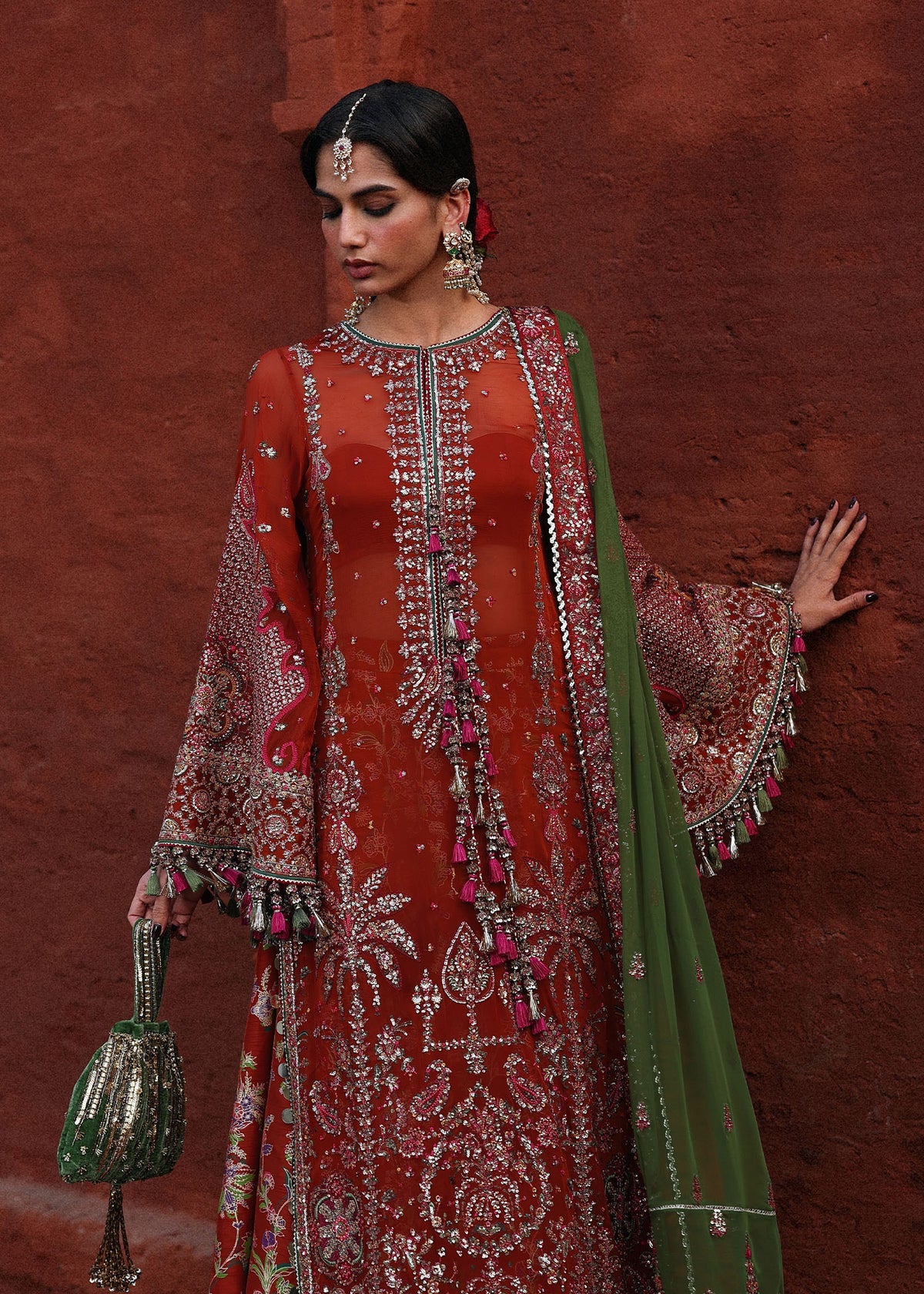 Hussain Rehar 3 Piece Custom Stitched Suit - Rust - LB31336