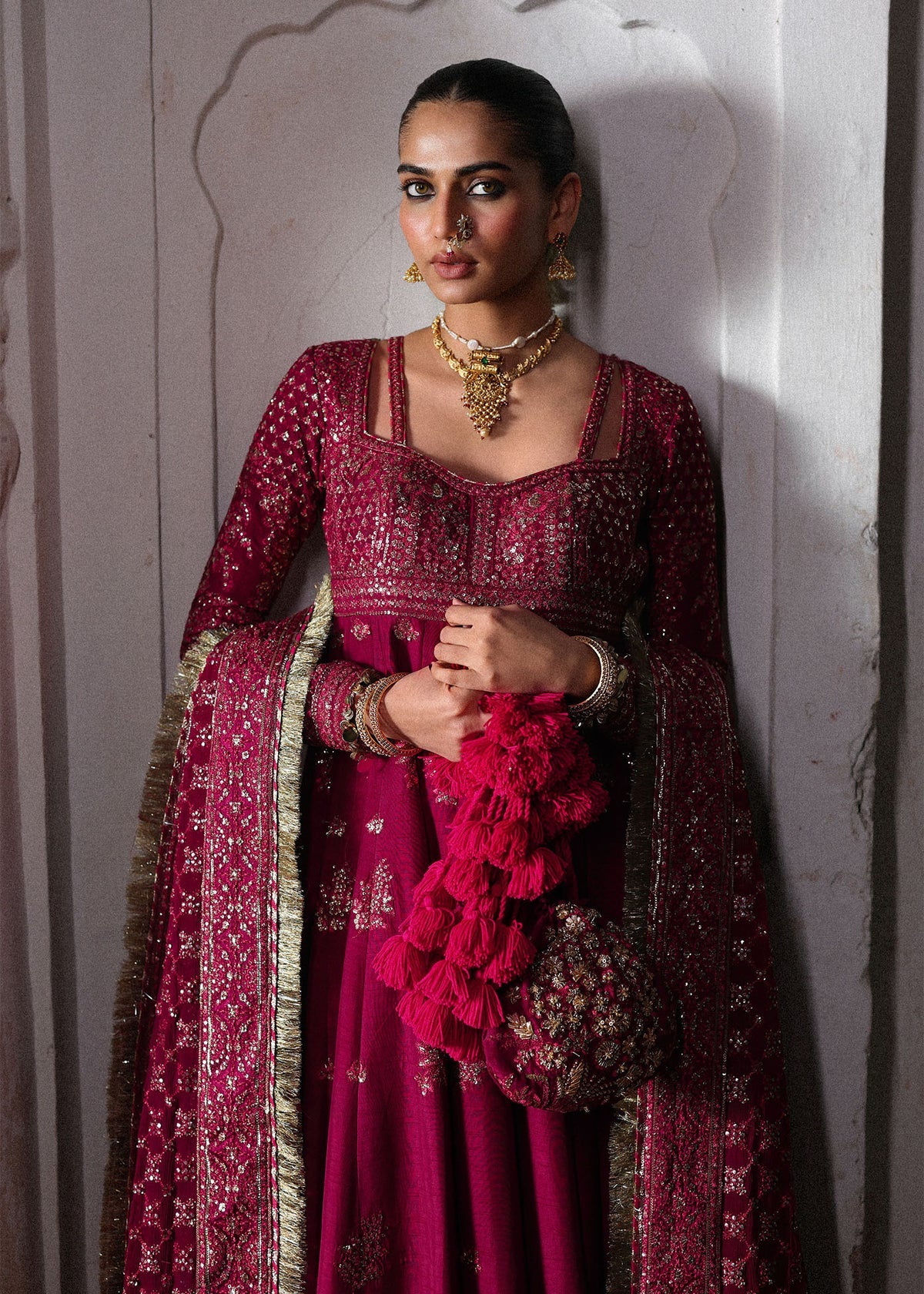 Hussain Rehar 3 Piece Custom Stitched Suit - Hot Pink - LB31341