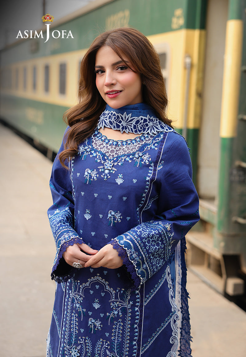 Asim Jofa 3 Piece Custom Stitched Suit - Blue - LB30513