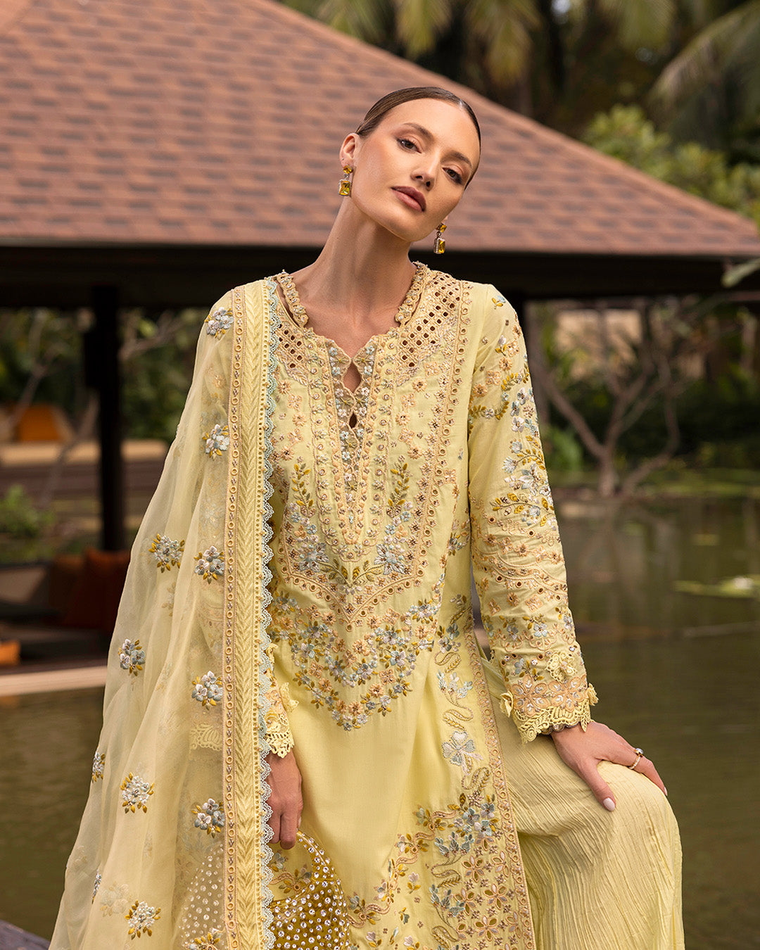 Faiza Saqlain 3 Piece Custom Stitched Suit - Yellow - LB29713