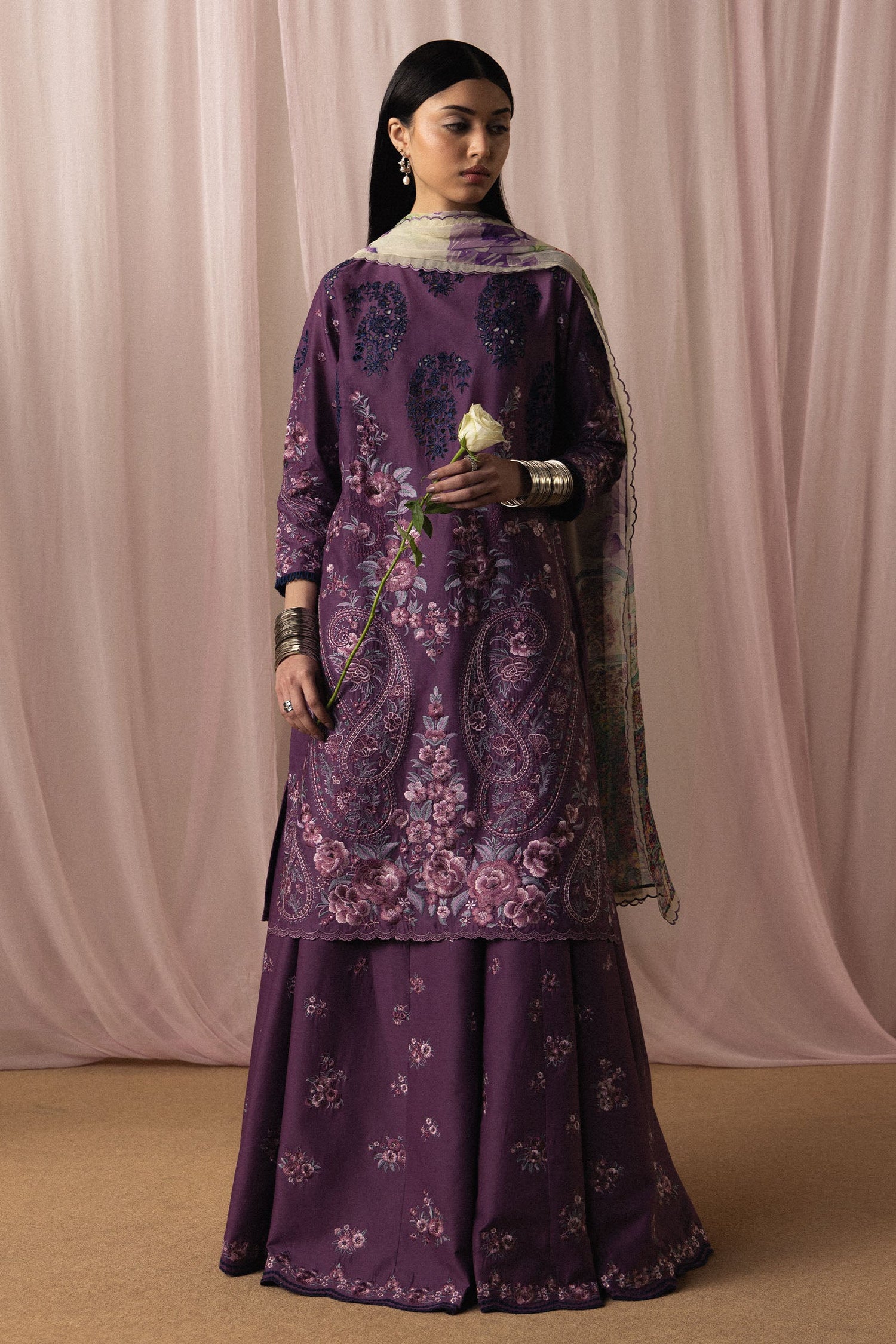Zara Shahjahan 3 Piece Custom Stitched Suit - Purple - LB31369