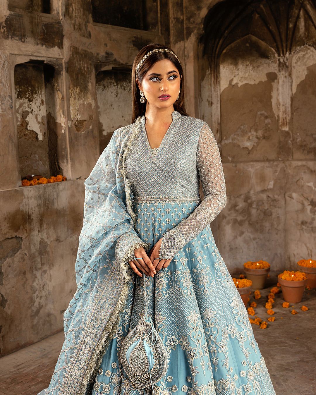 Faiza Saqlain 3 Piece Custom Stitched Suit - Blue - LB27885