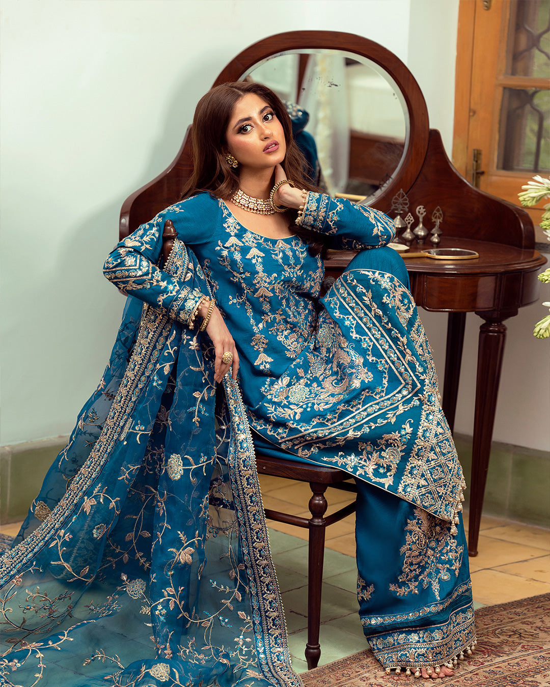 Faiza Saqlain 3 Piece Custom Stitched Suit - Blue - LB27880