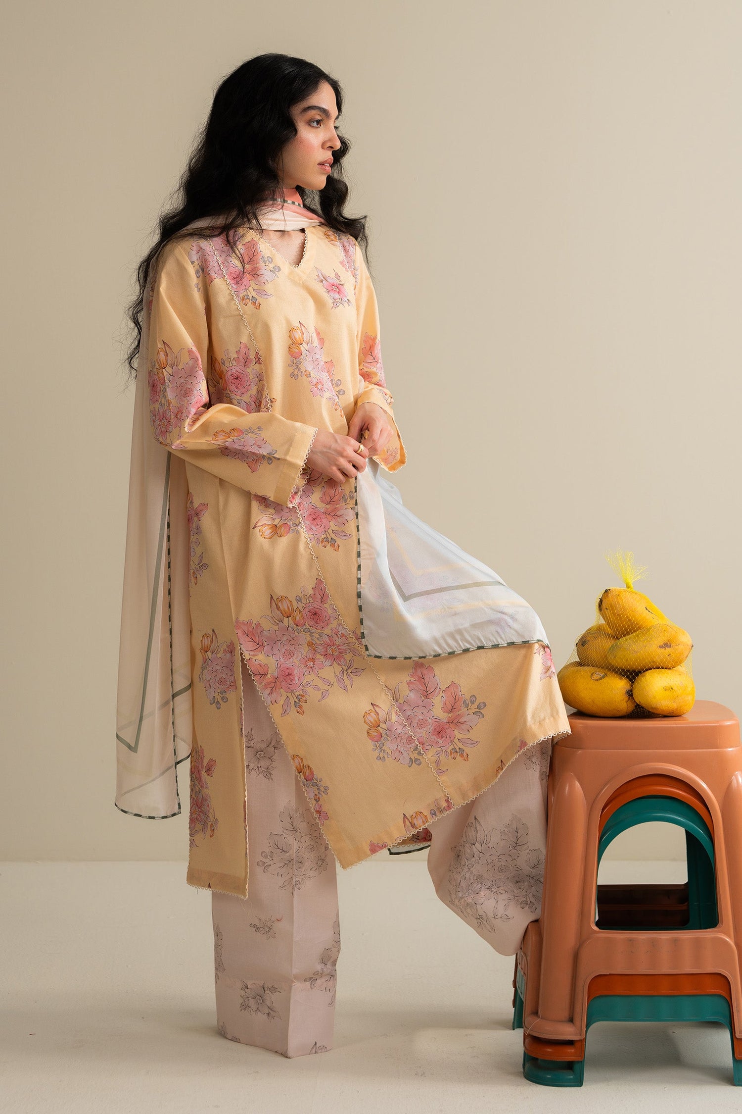 Zara Shahjahan 3 Piece Custom Stitched Suit - Beige - LB30515