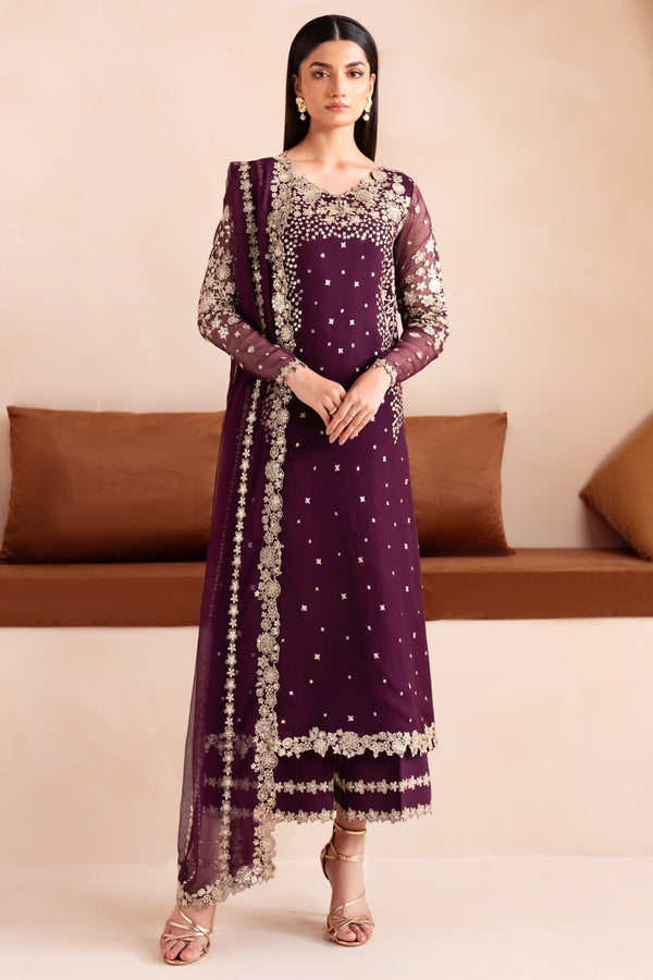 Farasha 3 Piece Custom Stitched Suit - Purple - LB289064