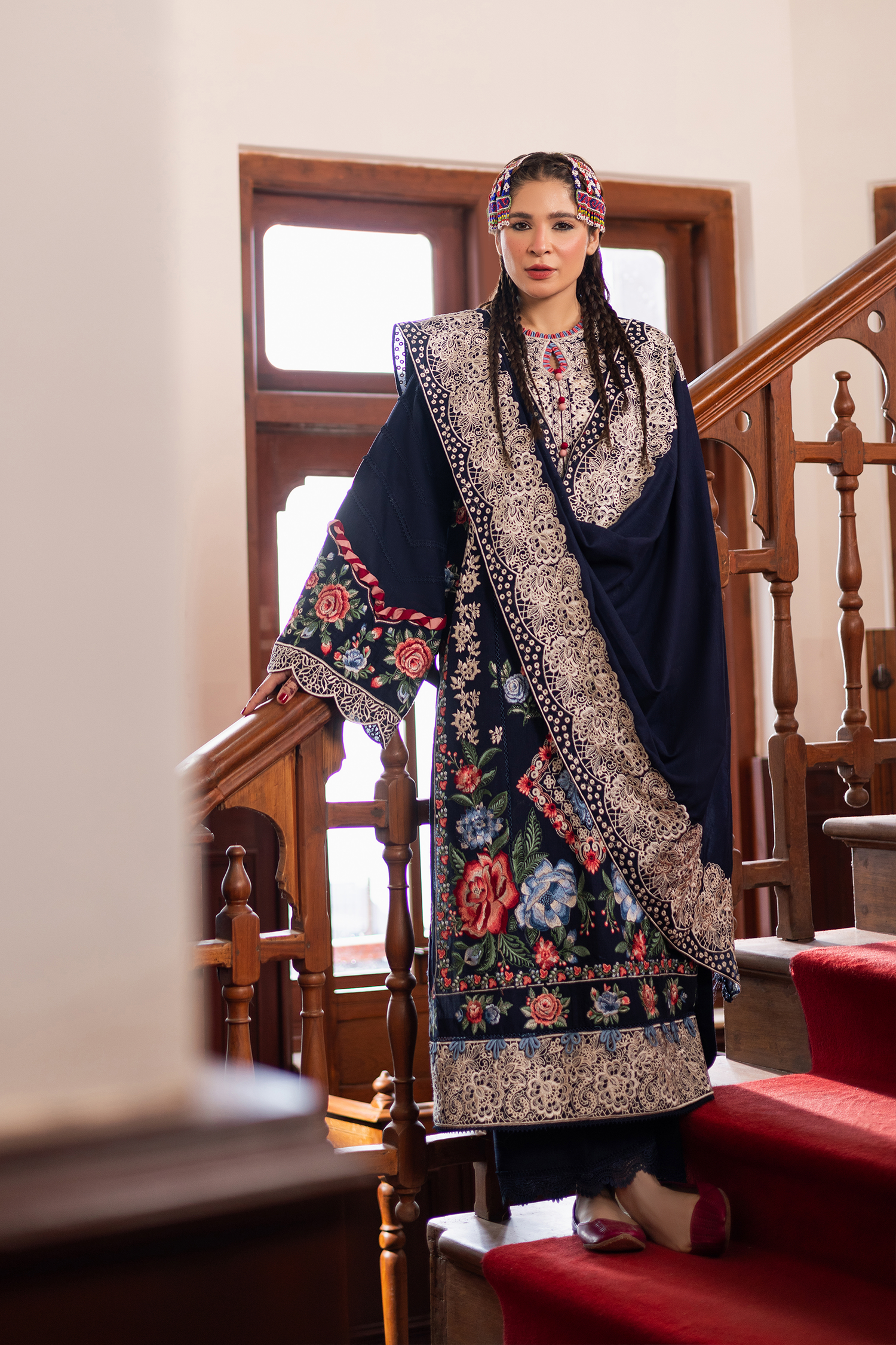 Maryam Hussain 3 Piece Custom Stitched Suit - Blue - LB30912