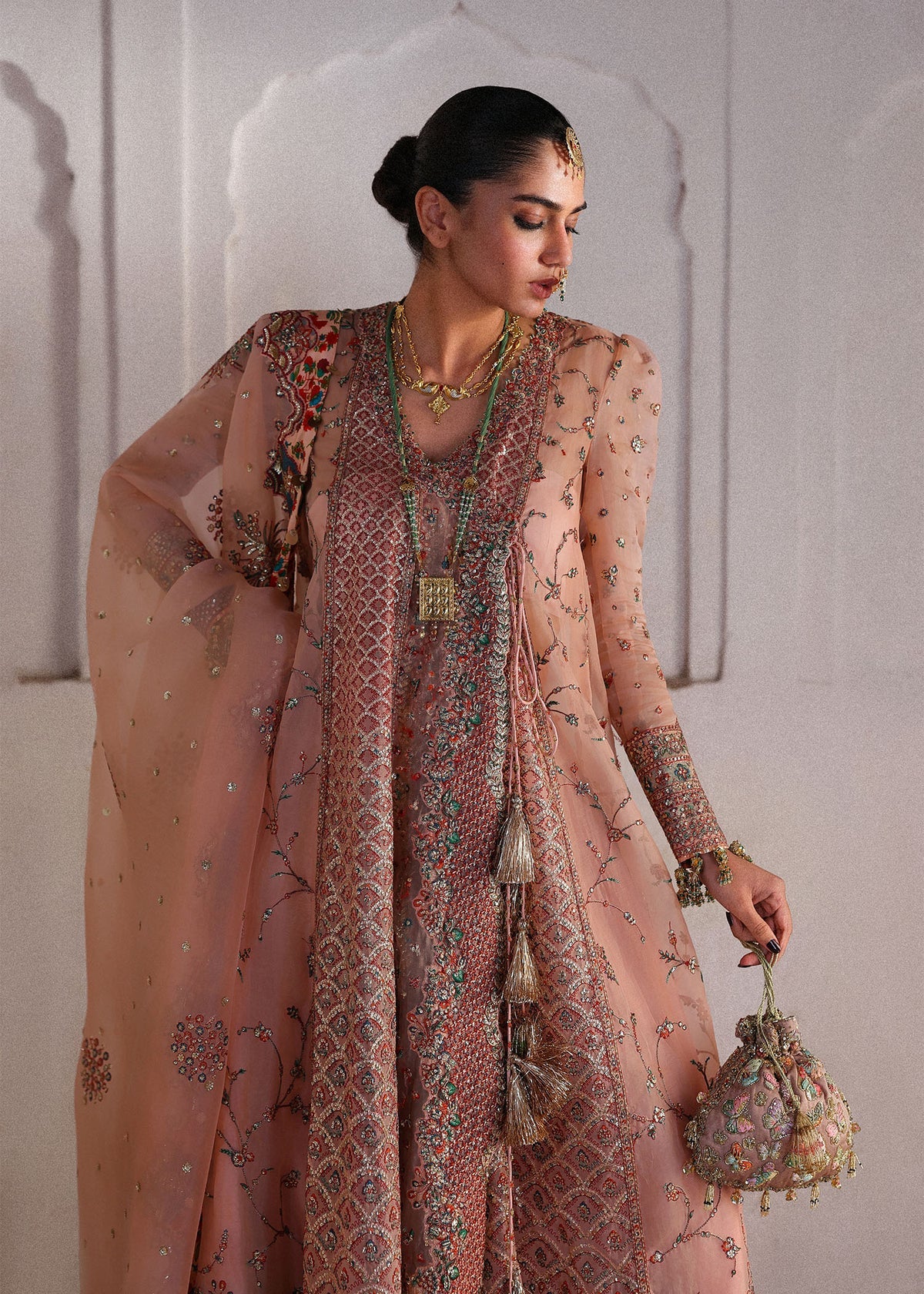 Hussain Rehar 3 Piece Custom Stitched Suit - Peach - LB31340