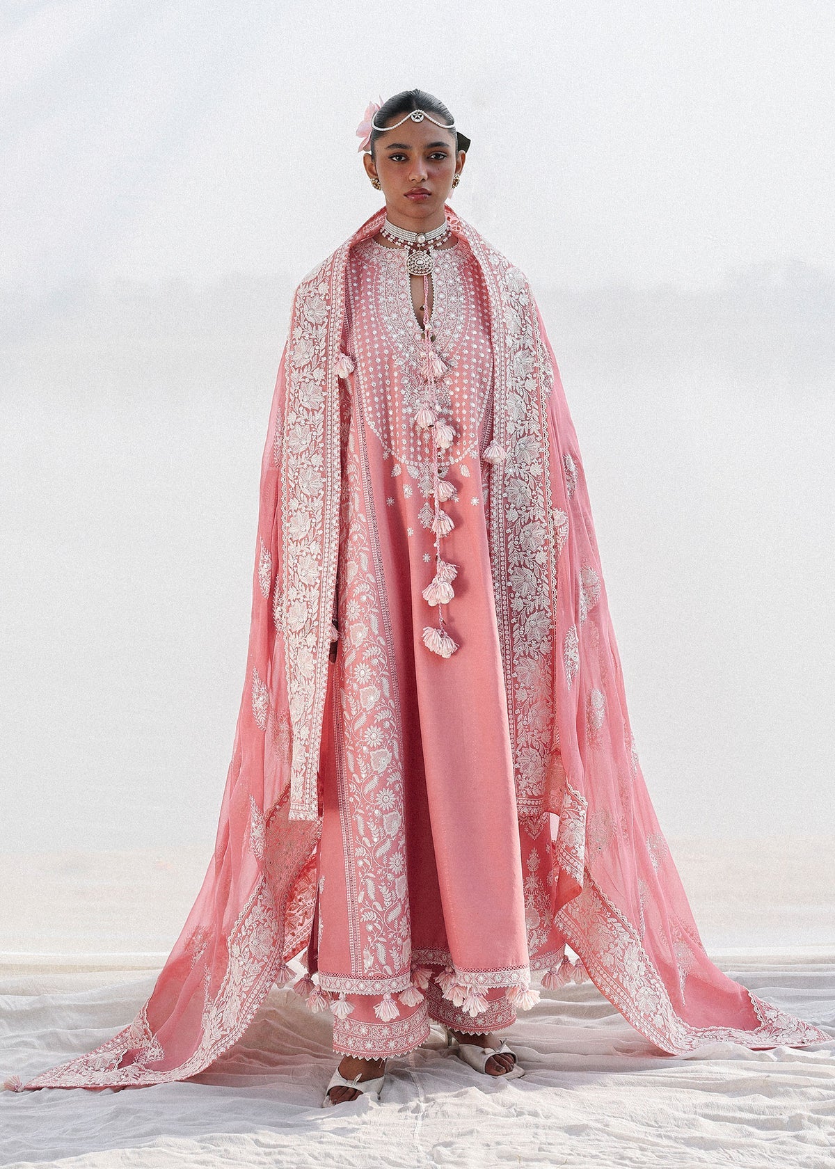 Hussain Rehar 3 Piece Custom Stitched Suit - Pink - LB31481