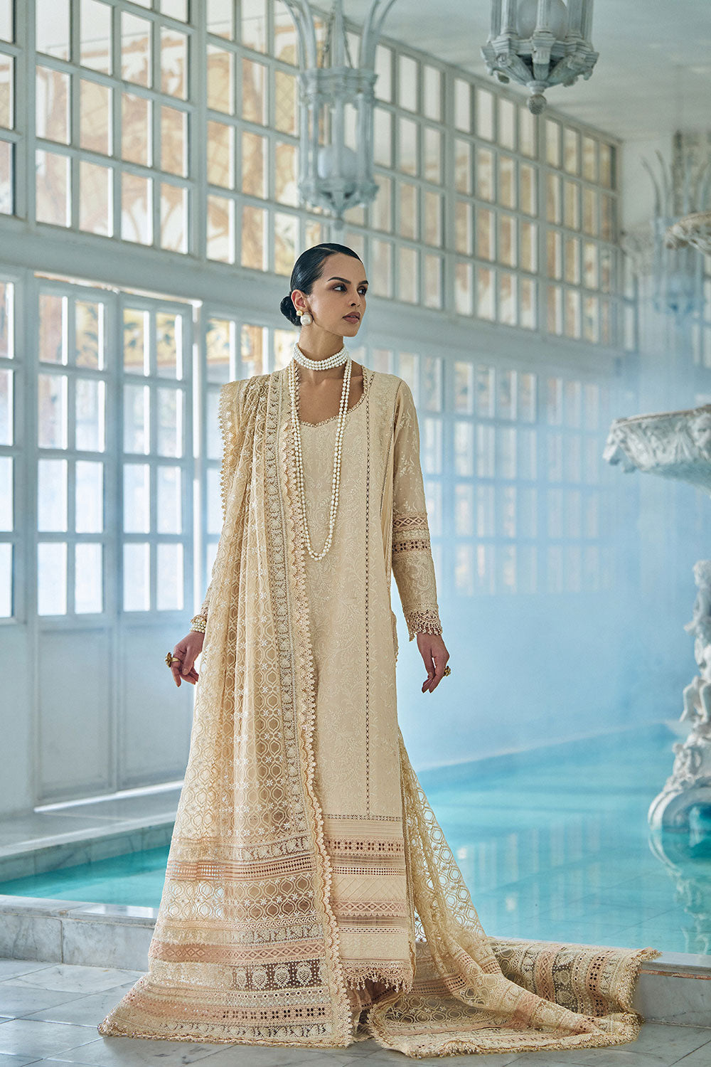Sobia Nazir 3 Piece Custom Stitched Suit - Beige - LB31237