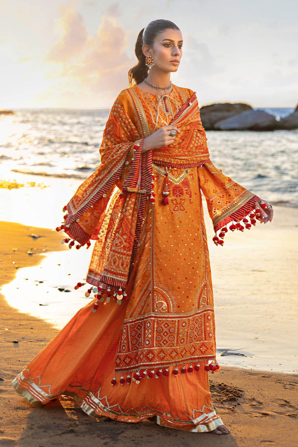 Gul Ahmed 3 Piece Custom Stitched Suit - Orange - LB29181