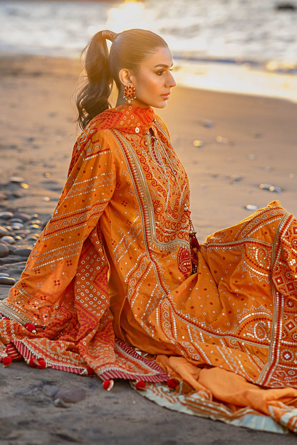 Gul Ahmed 3 Piece Custom Stitched Suit - Orange - LB29181