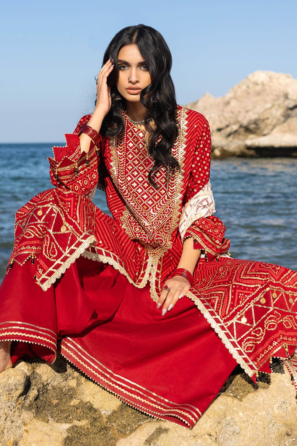 Gul Ahmed 3 Piece Custom Stitched Suit - Red - LB29180