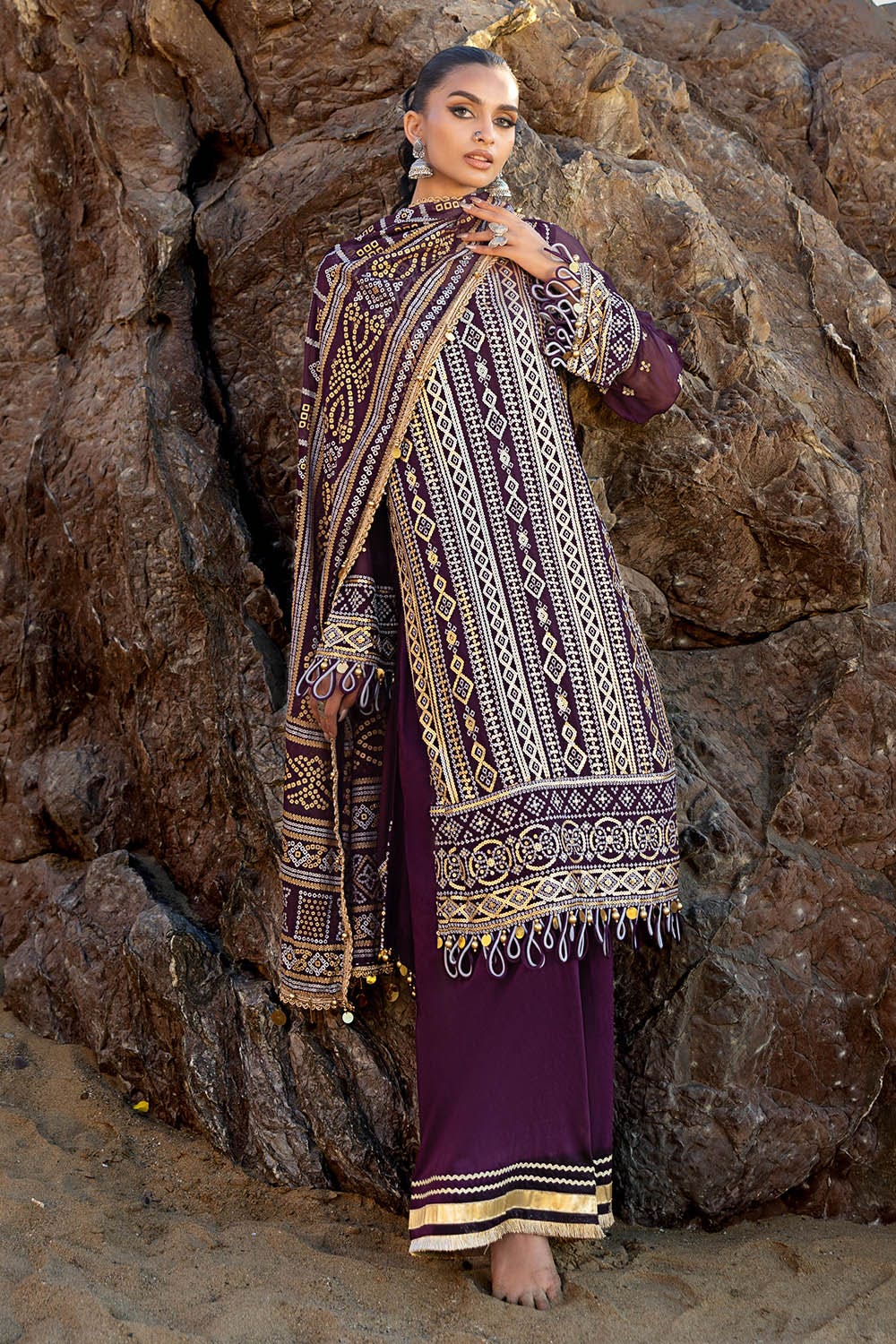 Gul Ahmed 3 Piece Custom Stitched Suit - Purple - LB29195