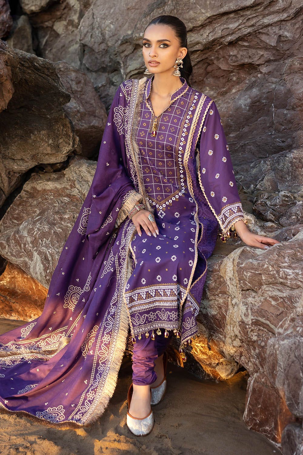 Gul Ahmed 3 Piece Custom Stitched Suit - Purple - LB29190