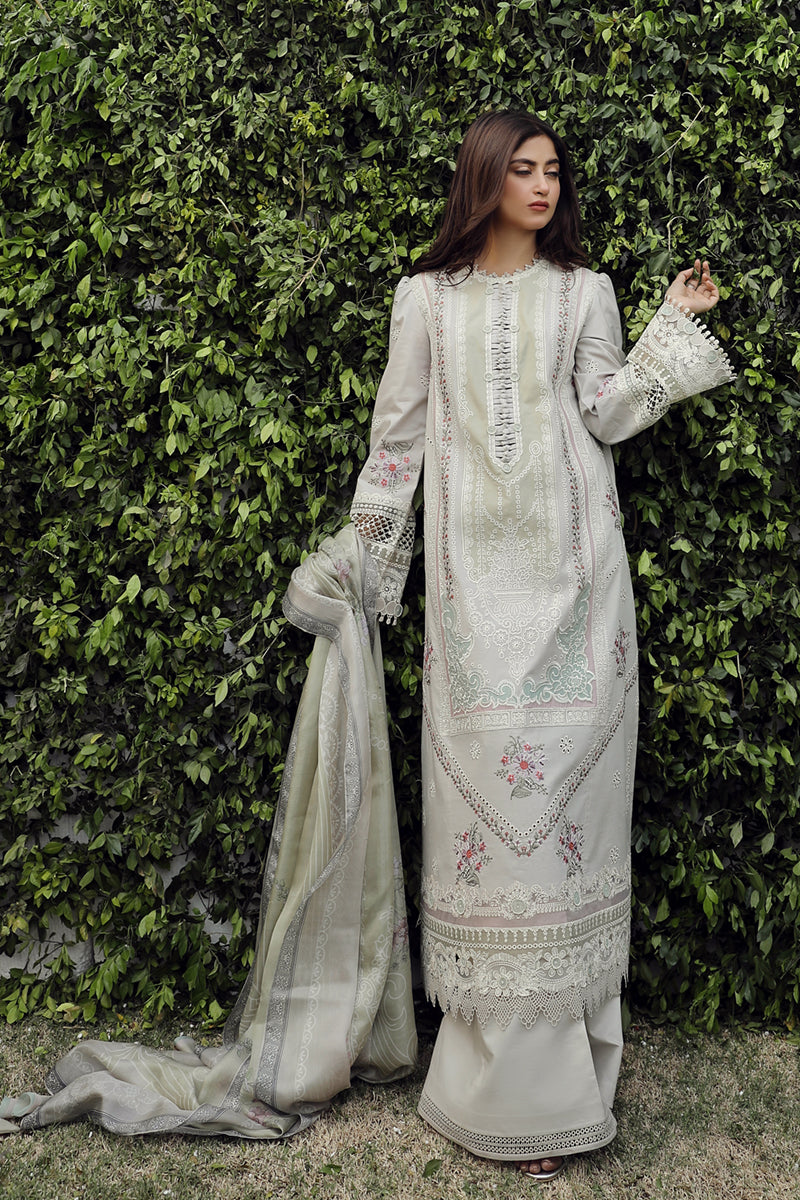 Qalamkar 3 Piece Custom Stitched Suit - Gray - LB286731