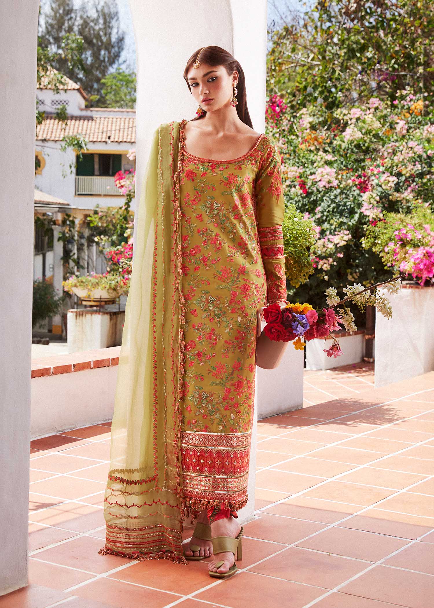 Hussain Rehar 3 Piece Custom Stitched Suit - Green - LB286573