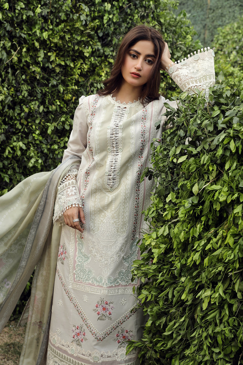 Qalamkar 3 Piece Custom Stitched Suit - Gray - LB286731