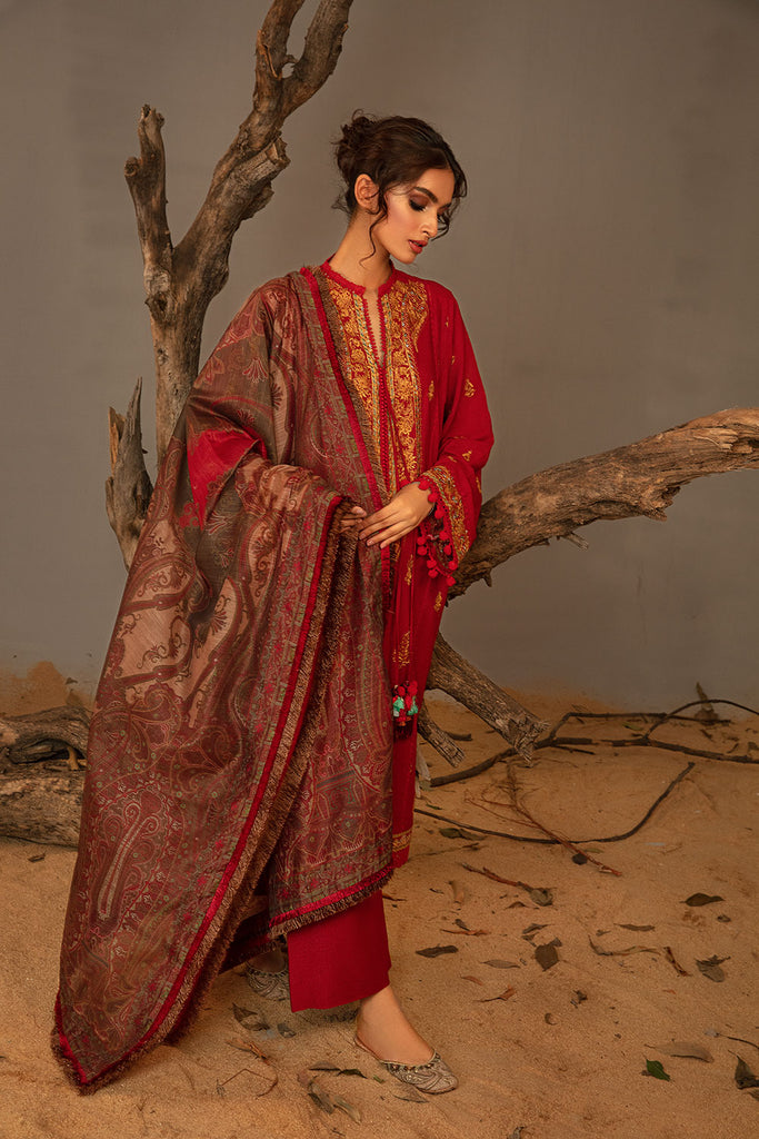 Sobia Nazir 3 Piece Custom Stitched Suit - Red - LB285076