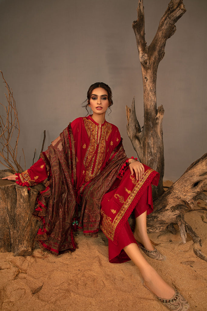 Sobia Nazir 3 Piece Custom Stitched Suit - Red - LB285076