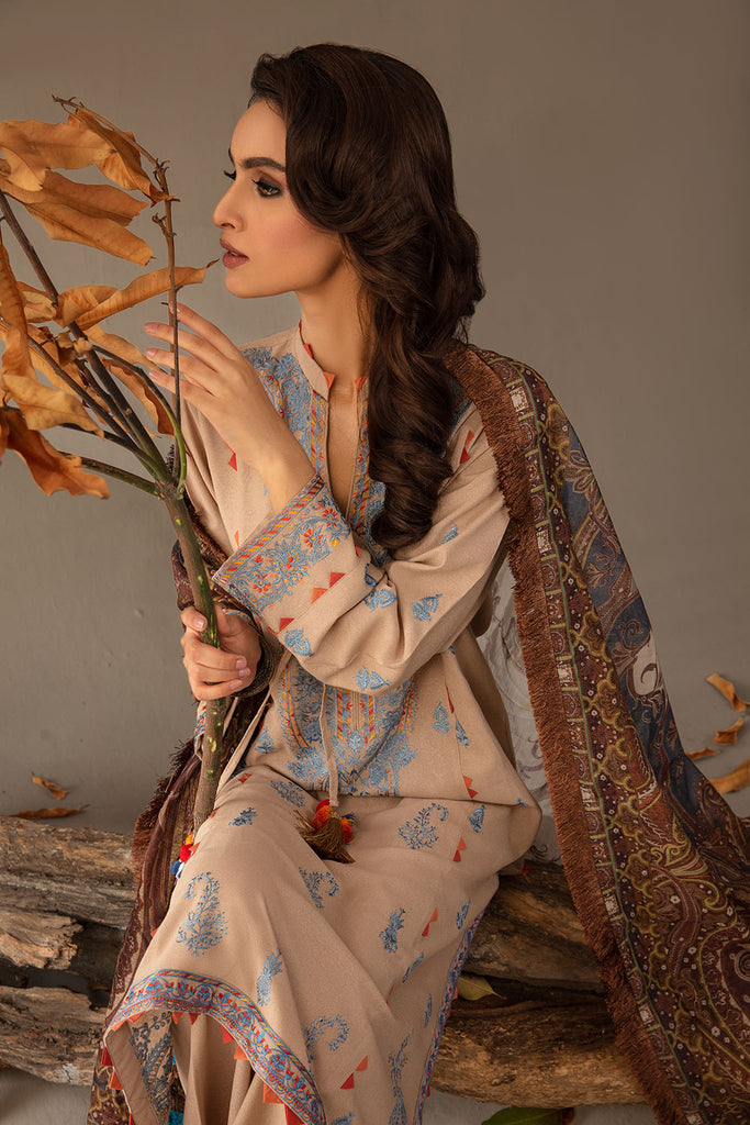 Sobia Nazir 3 Piece Custom Stitched Suit - Beige - LB285072