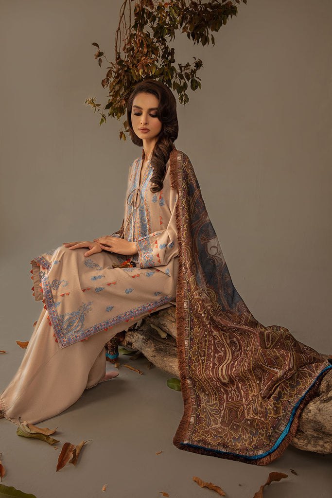 Sobia Nazir 3 Piece Custom Stitched Suit - Beige - LB285072