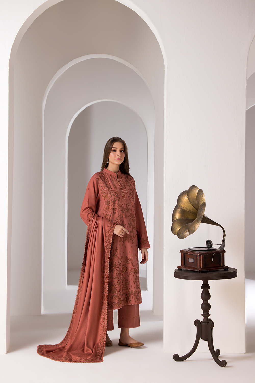 Libasco Sobia Nazir 3 Piece Custom Stitched Suit - Peach - LB288914