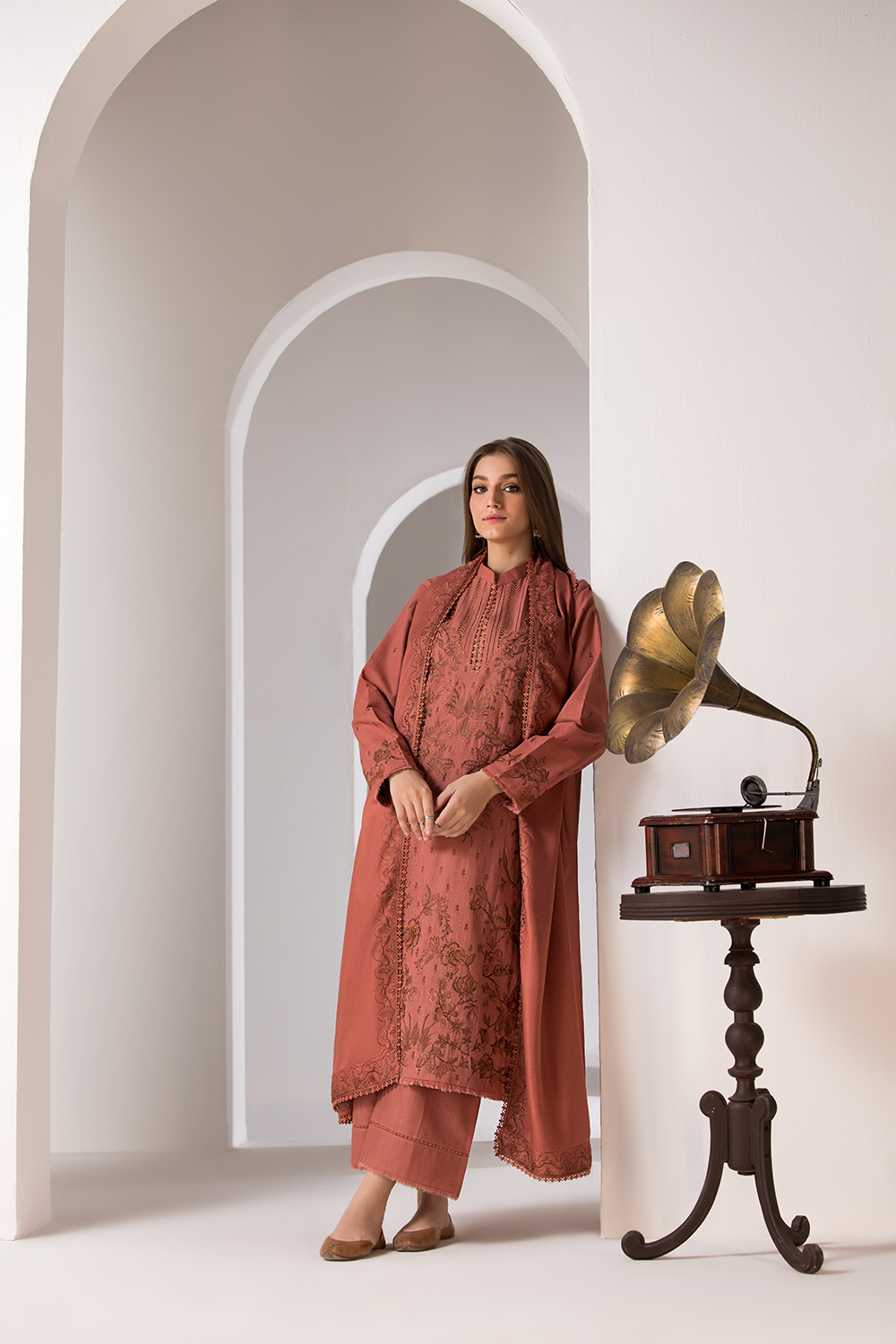 Sobia Nazir 3 Piece Custom Stitched Suit - Peach - LB288914