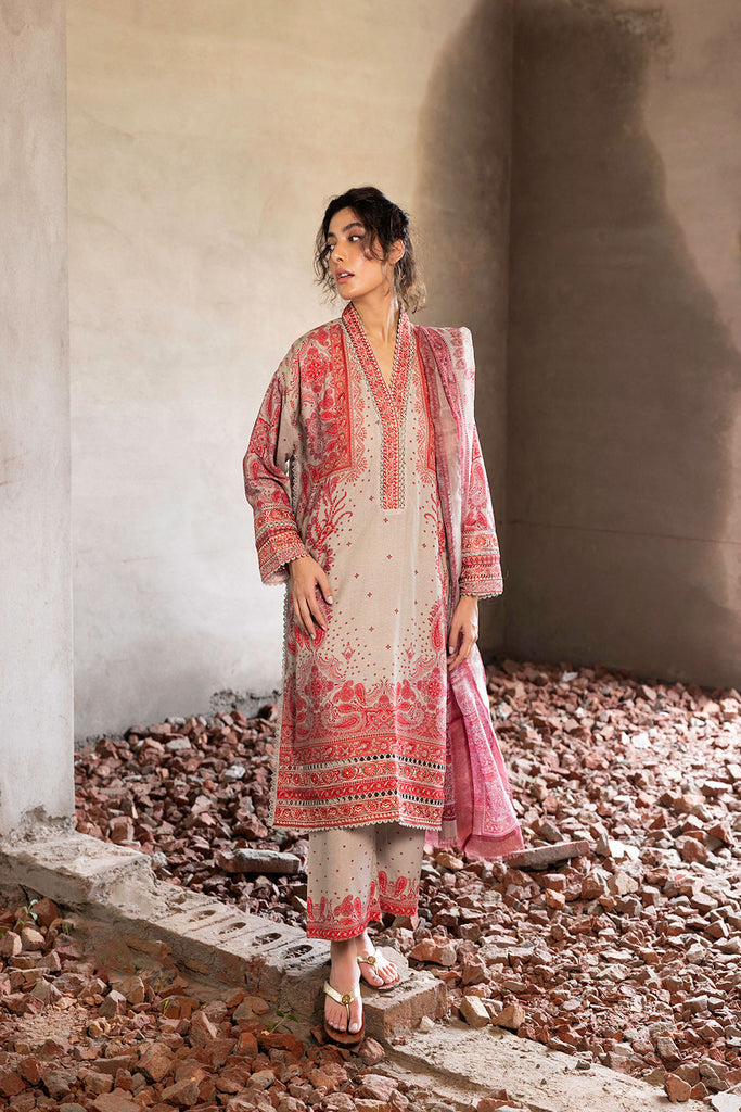 Sobia Nazir 3 Piece Custom Stitched Suit - Beige - LB287919