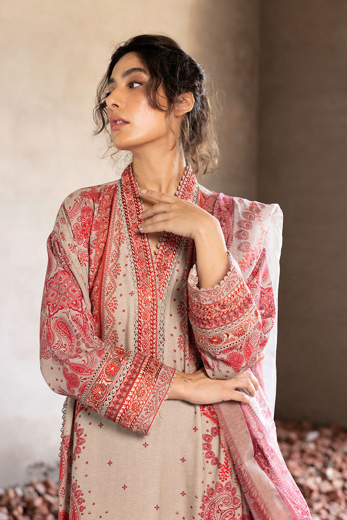 Sobia Nazir 3 Piece Custom Stitched Suit - Beige - LB287919