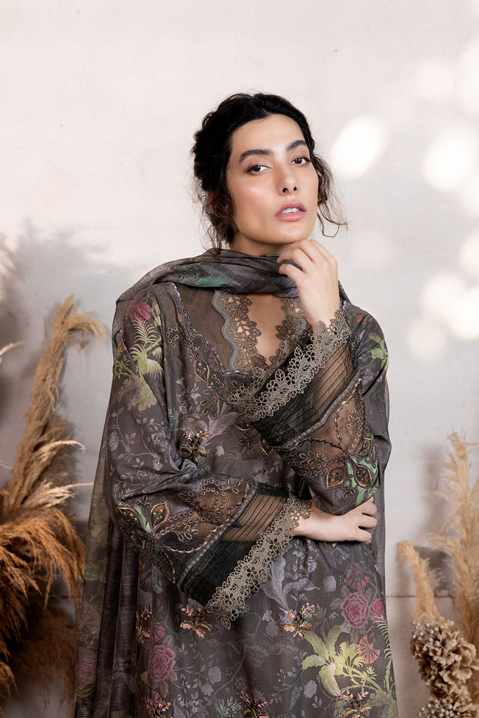 Sobia Nazir 3 Piece Custom Stitched Suit - Brown - LB287920