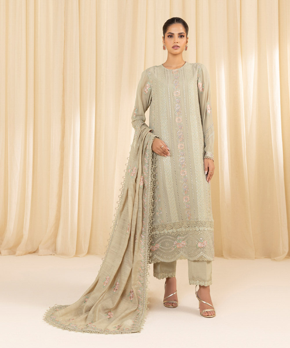 Sapphire 3 Piece Custom Stitched Suit - Beige - LB288160