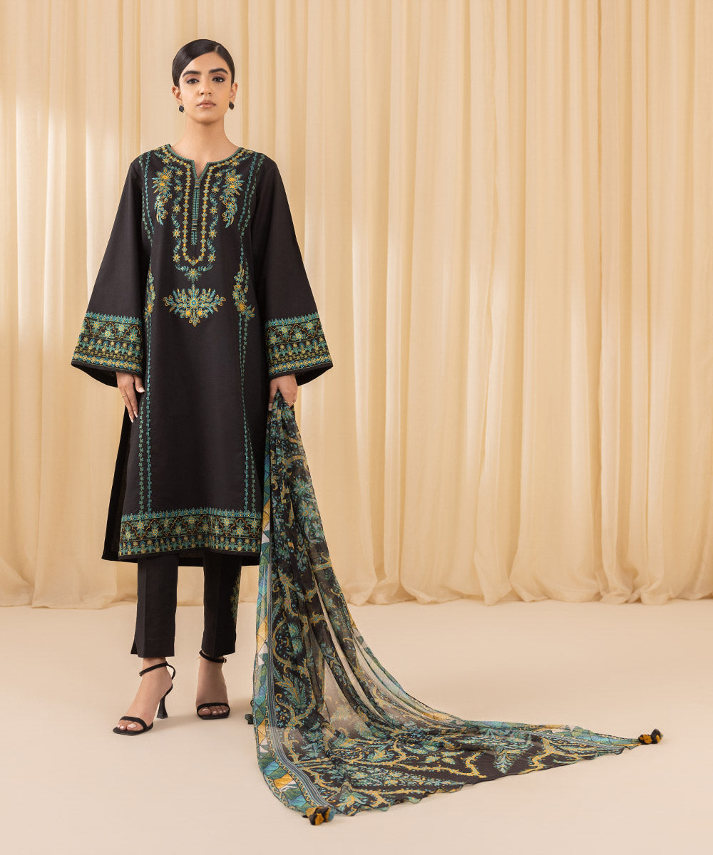 Sapphire 3 Piece Custom Stitched Suit - Black - LB288150