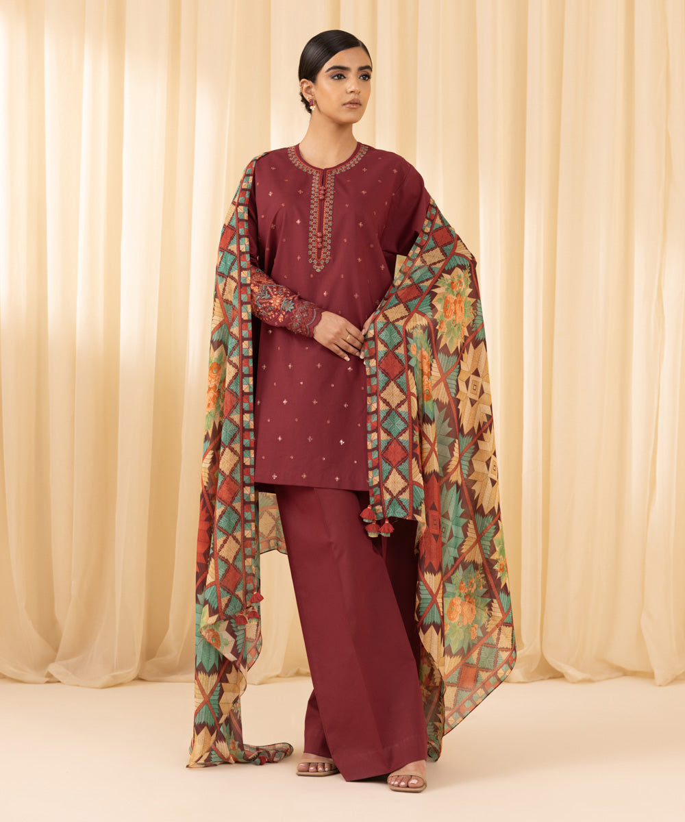 Sapphire 3 Piece Custom Stitched Suit - Maroon - LB288130