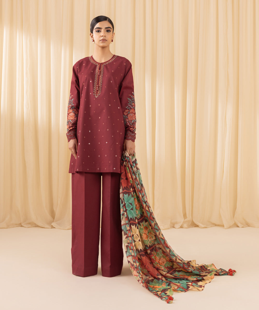 Sapphire 3 Piece Custom Stitched Suit - Maroon - LB288130