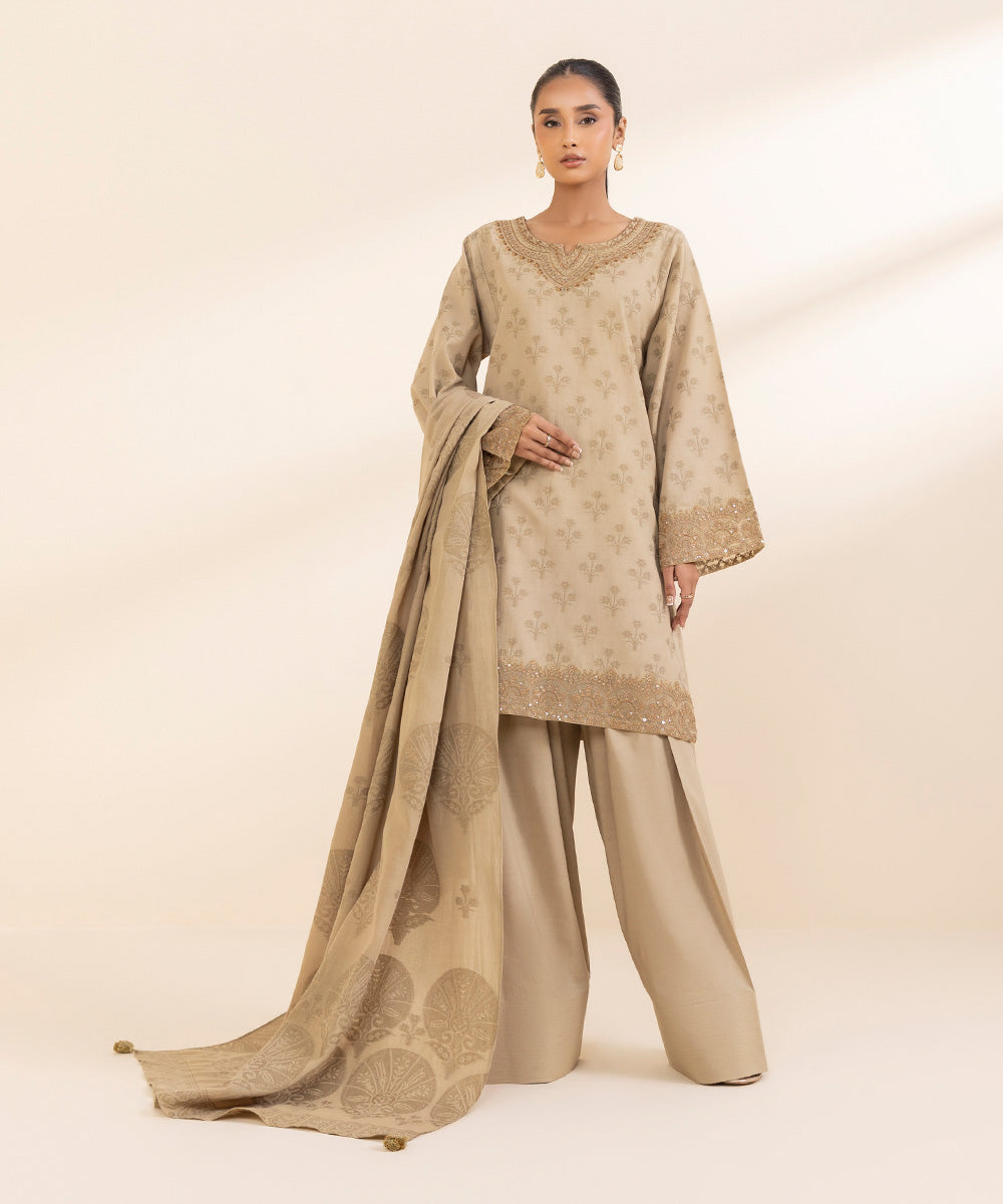 Libasco Sapphire 3 Piece Custom Stitched Suit - Beige - LB288563