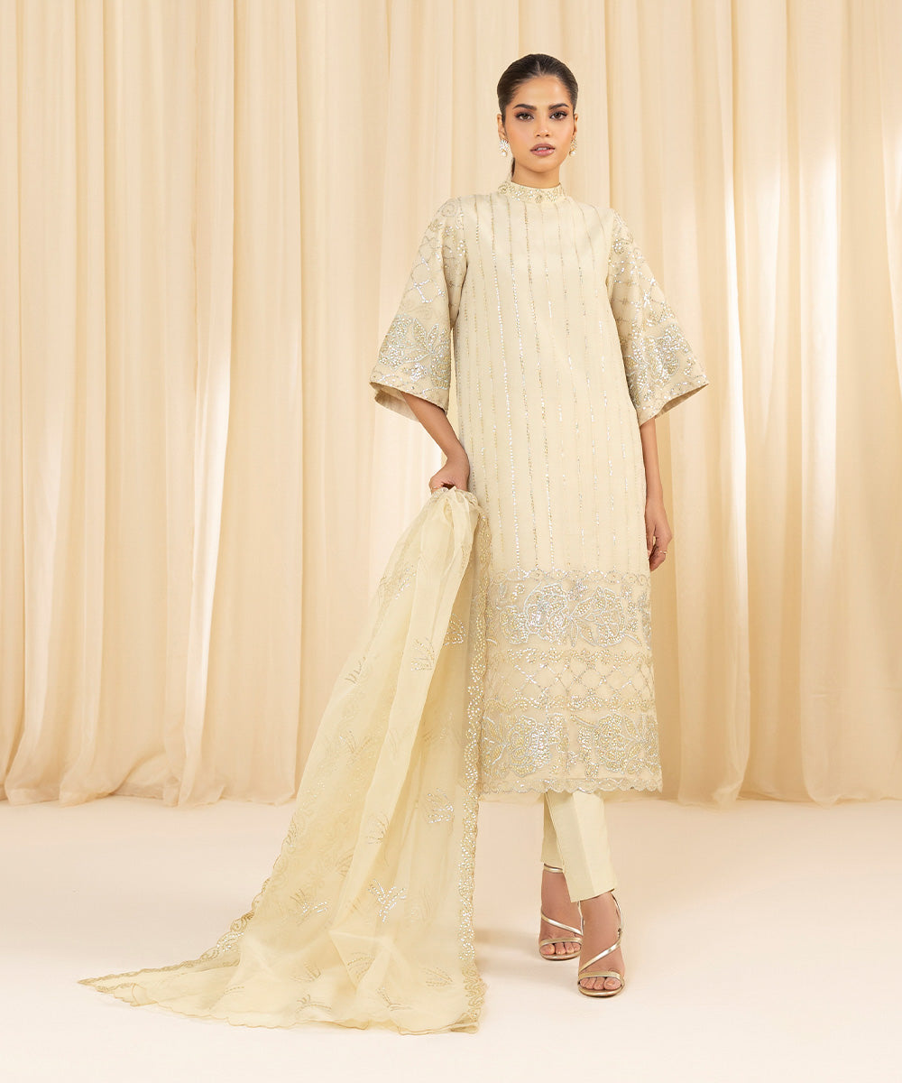 Sapphire 3 Piece Custom Stitched Suit - Beige - LB288199