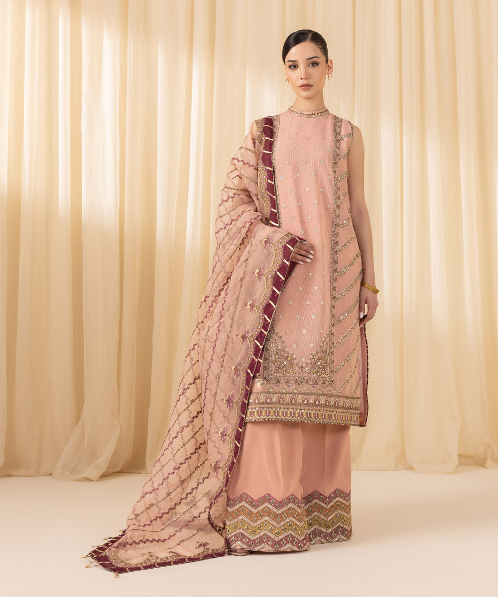 Sapphire 3 Piece Custom Stitched Suit - Peach - LB288196