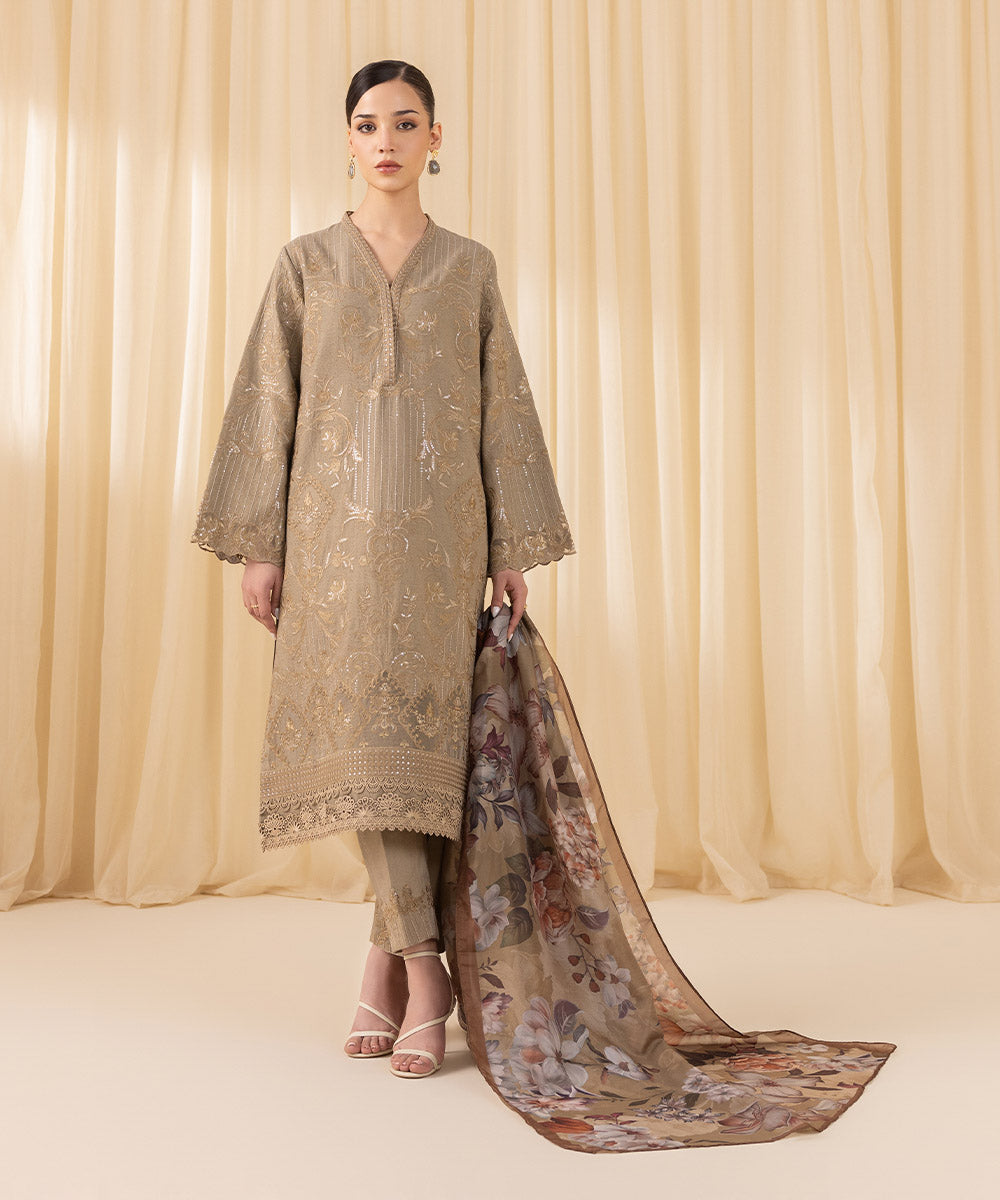 Sapphire 3 Piece Custom Stitched Suit - Brown - LB288192