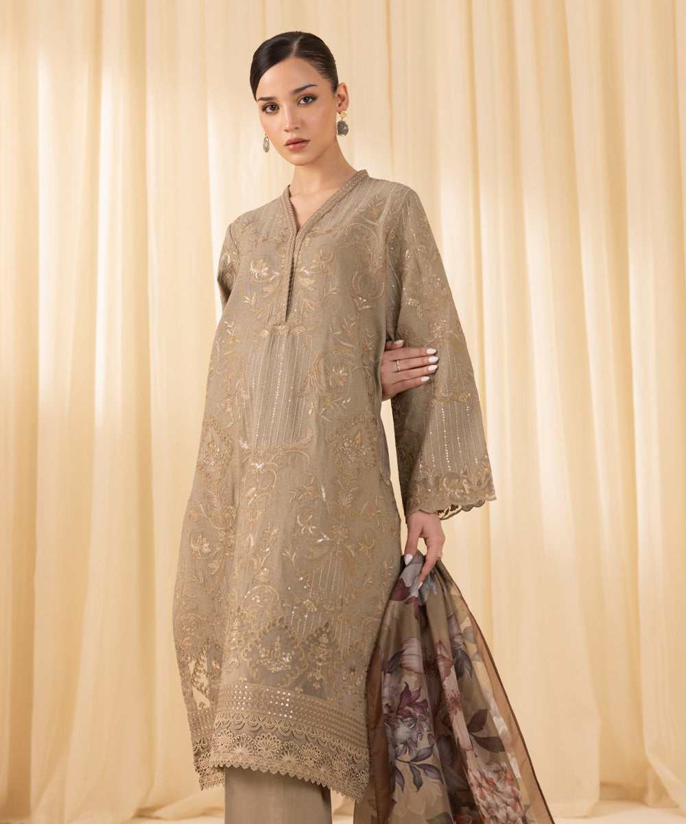 Sapphire 3 Piece Custom Stitched Suit - Brown - LB288192