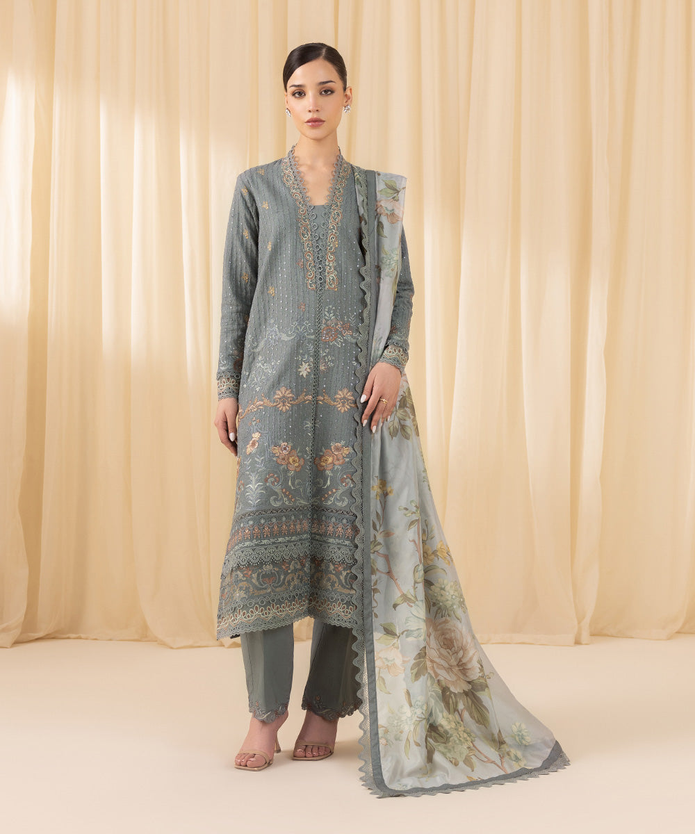 Sapphire 3 Piece Custom Stitched Suit - Gray - LB288191