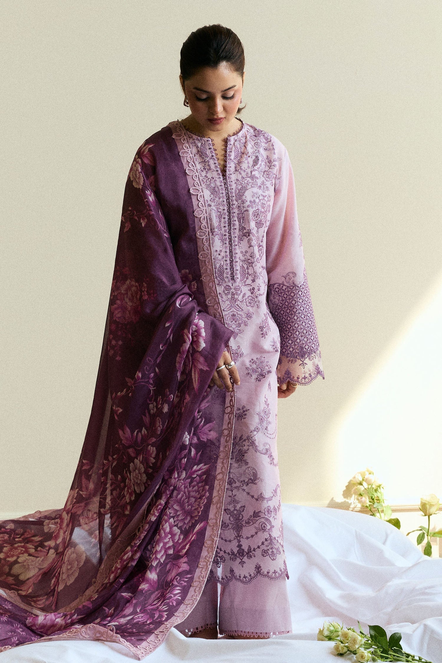 Zara Shahjahan 3 Piece Custom Stitched Suit - Purple - LB30407