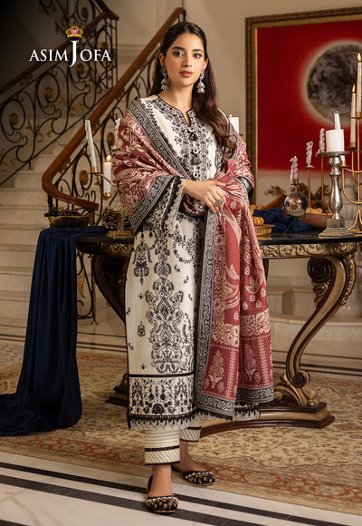 Asim Jofa 3 Piece Custom Stitched Suit - Off-White - LB285091