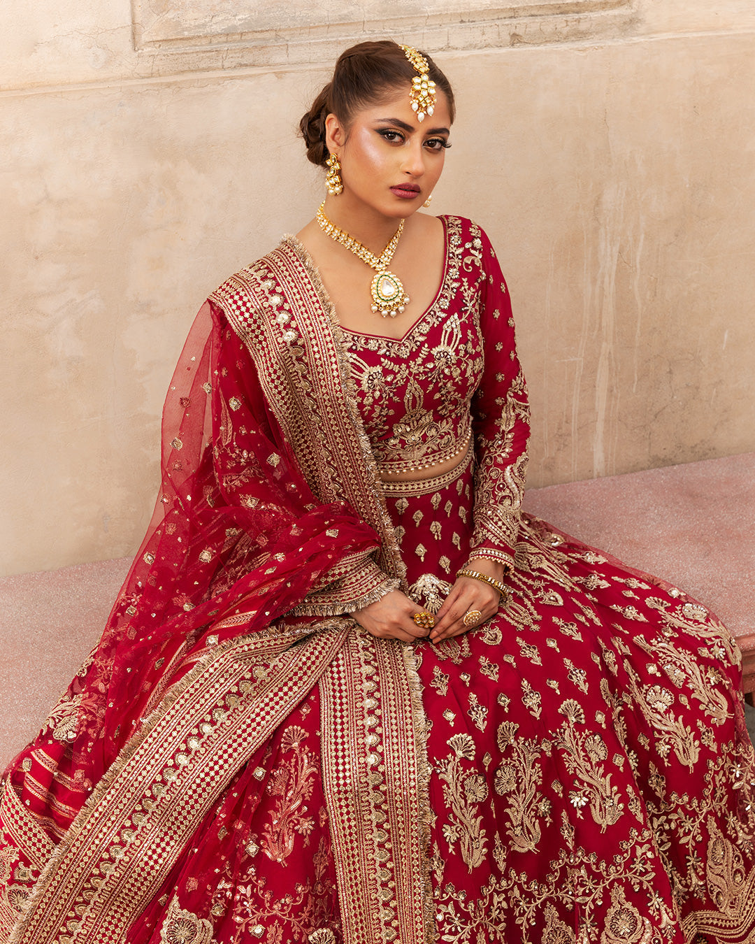 Faiza Saqlain 3 Piece Custom Stitched Suit - Red - LB27887