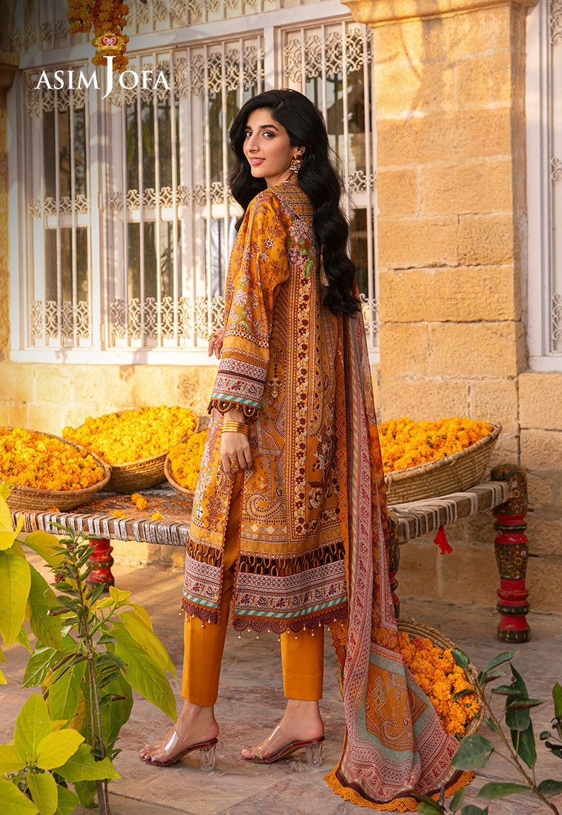 Asim Jofa 3 Piece Custom Stitched Suit - Yellow - LB285873