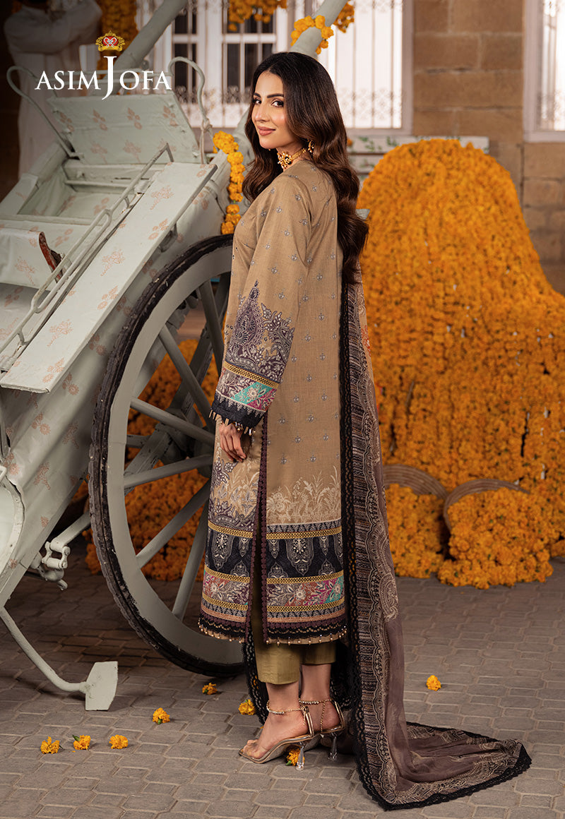 Asim Jofa 3 Piece Custom Stitched Suit - Beige - LB285896