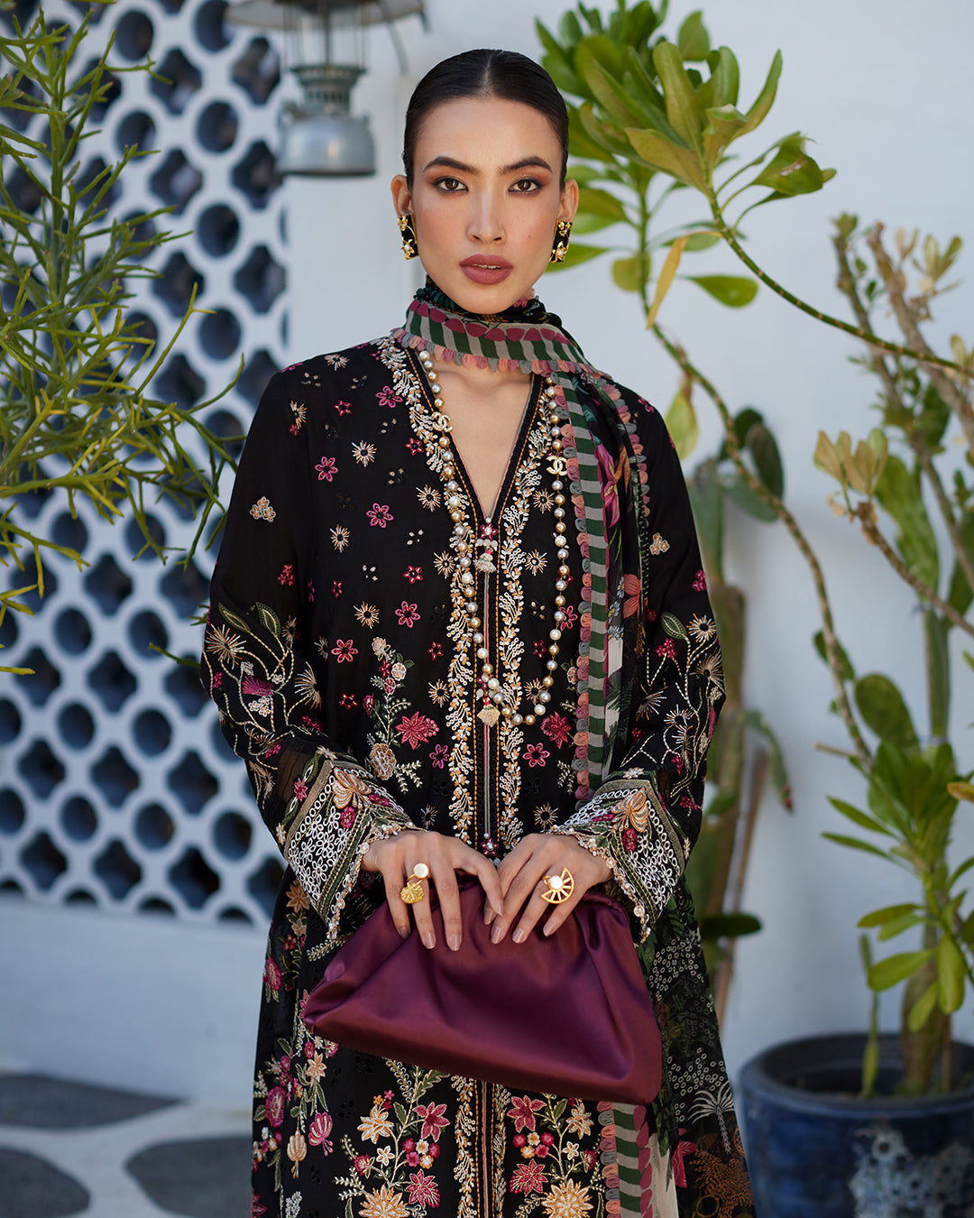 Faiza Saqlain 3 Piece Custom Stitched Suit - Black - LB286668