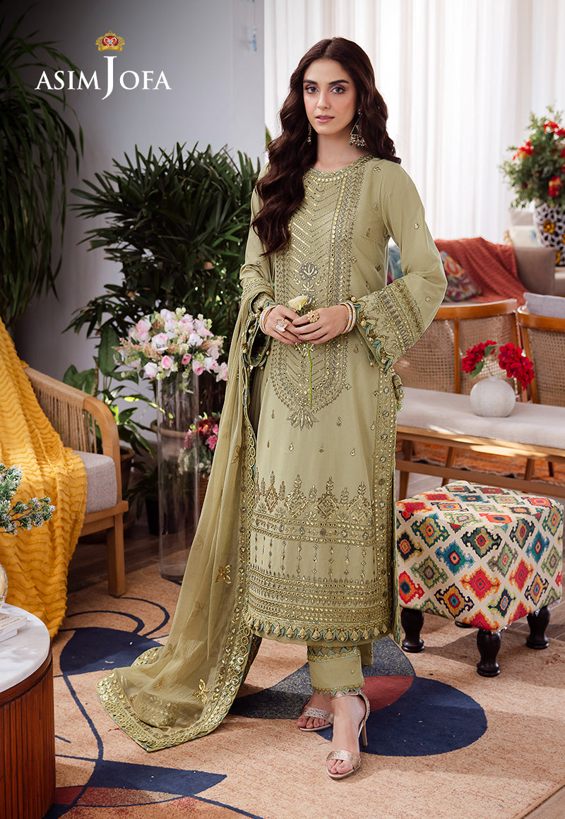 Asim Jofa 3 Piece Custom Stitched Suit - Green - LB287349